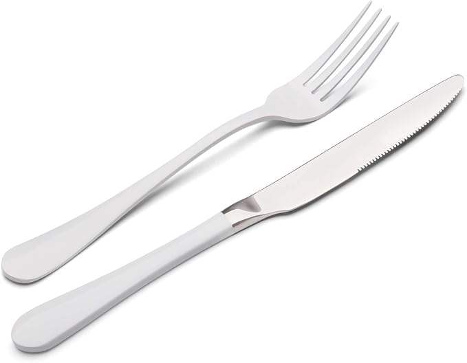 White Silverware Set, Bysta 20-Piece Stainless Steel Flatware Set, Kitchen Utensil Set Service for 4, Tableware Cutlery Set for Home and Restaurant, Knives mirror polish, Dishwasher Safe