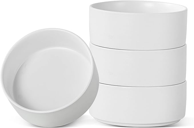 26 OZ Cereal Bowl, 6 Inch Ceramic Bowls Sets for 4, Suitable for Breakfast, Soups, Oatmeal, Ramen, Pho, Udon and Ssoba, Dishwasher & Microwave Safe, Handcrafted Bowls Sets,Modern White
