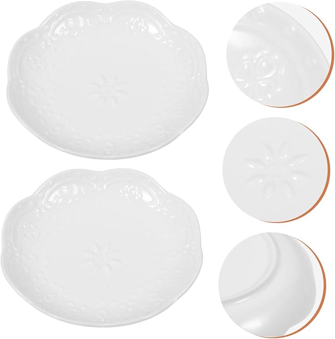 2pcs Flower Embossed Ceramic Dipping Sauce Dish Set White Appetizer Plate for Condiments Small Bowls for Soy Sauce and Snacks