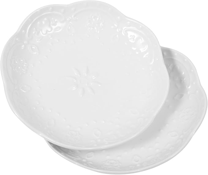 HEALLILY 2pcs White Ceramic Appetizer Plates Floral Butterfly Relief Design Small Sauce Dish for Dipping and Snacks for Desserts and Serving