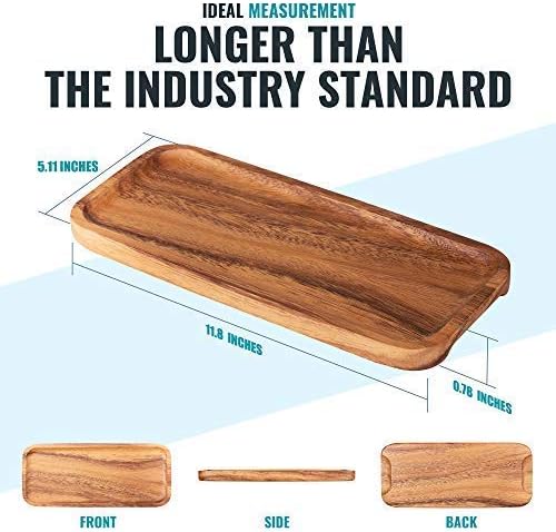 11.8 Inch Solid Wood Serving Platters and Trays Set of 3 Highly Durable Dishwasher Safe Rectangular Party Plates Avoid Sliding and Spilling Food with Easy Carry Grooved Handle Design