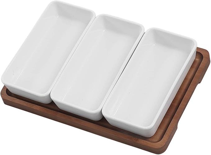 Restokki Snack Serving Tray Coffee Ceramic Segmented Long Strip Dishes Set with Pallets for Cookies Nuts Bread Dessert