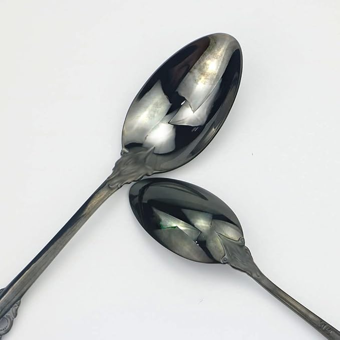 JASHII 4-Piece Black Cutlery Set Silverware Set, Mirror Polished, Stainless Steel Flatware Cutlery Eating Utensils Service for 1, Unique Elegant Pattern, Dishwasher Safe (Black)