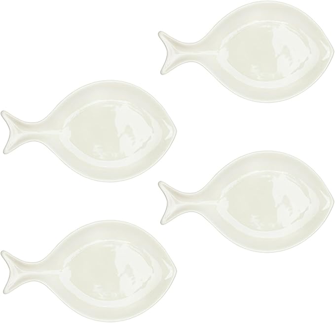 Santa Barbara Design Studio Appetizer Plate Set - 9" Ceramic Fish-Shaped Dessert Plates, 4-Count, White