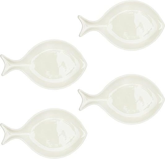 Santa Barbara Design Studio Appetizer Plate Set - 9" Ceramic Fish-Shaped Dessert Plates, 4-Count, White