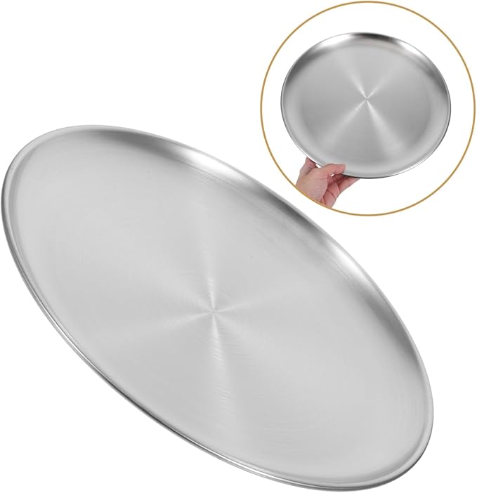 GLEAVI 1pc Fruit Tray Serving Platter Platters with Charcuterie for Grill Large Round Divided Serving Tray and Dish Fruits Key Outdoor Black Dinner Trays Meat Plate Stainless Steel