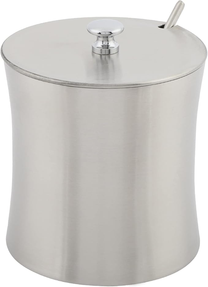 Oumefar Sugar Bowl Stainless Steel Jar Salt Pot Condiment Pot with Lid and Serving Spoons Kitchen Seasoning Container for Home Kitchen Restaurant