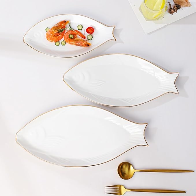 Fish Shaped Ceramic Plate Decorative Serving Tray for Appetizers Desserts Cheese