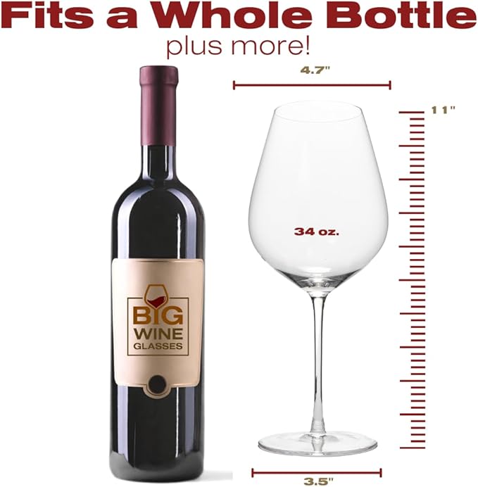 Imperial Giant Wine Glass - Premium Crystal Wine Glasses Set of 2 - Fits Entire 750 ml Bottle