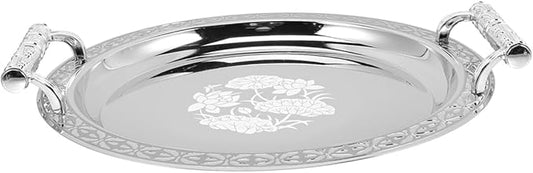 Uonlytech European Style Decorative Round Serving Tray Silver Pattern Multipurpose Fruit Candy Dessert Plate Jewelry Holder for Residential and Hospitality Use