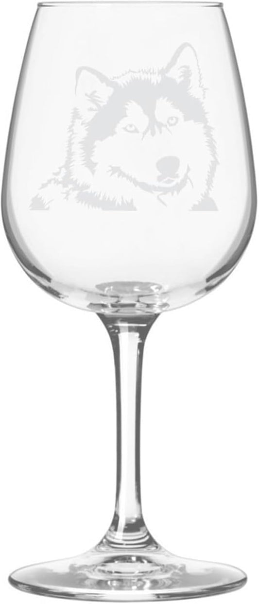 Etched Laser Art Alaskan Malamute Customized Personalized Dog Themed Etched 12.75oz Wine Glass Custom Dog Breed Wine Glasses, Ideal for Pet Lovers, Personalized Birthday Gift for Men & Women