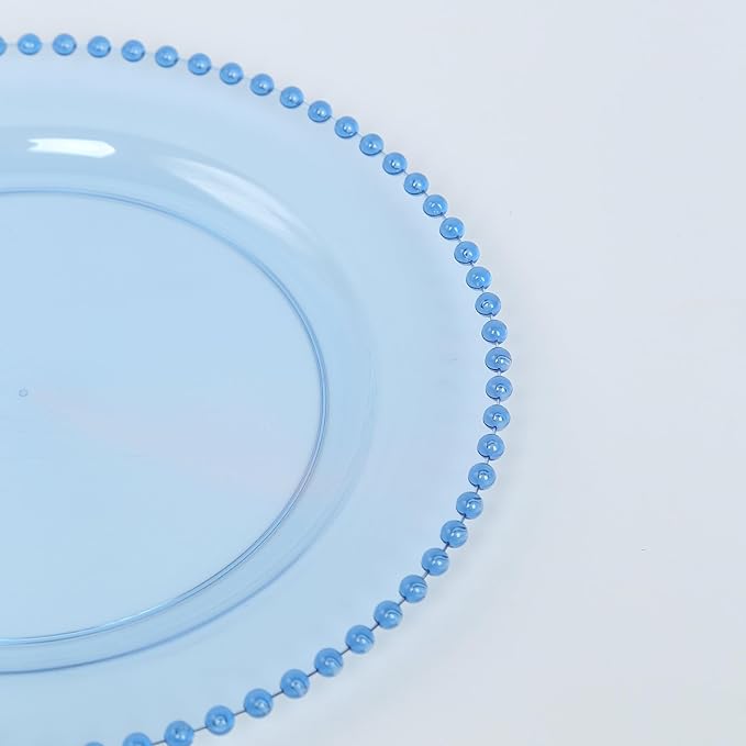 8" Salad Plates - Set of 20 - Plastic Transparent Dusty Blue Round Disposable Dessert Appetizer Plate Beaded Rim, Ideal for Dinner Party Wedding Bulk Events