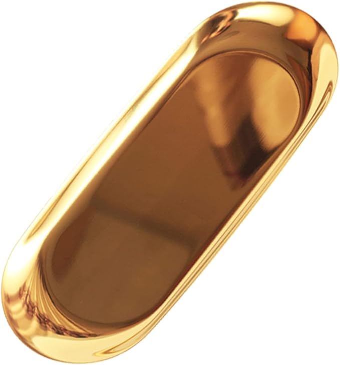 Nordic Style Large Oval Jewelry Tray and Snack Platter Elegant Metal Storage Organizer Golden Stainless Steel for Home and Vanity Use