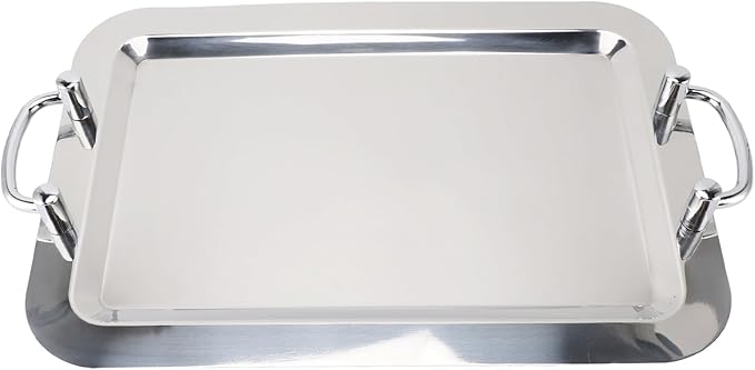 Fockety Stainless Steel Serving Tray, Multifunction Portable Metal Serving Tray with Handle, Buffet Serving Snack Tray for Coffee, Desserts, Cakes, (Rectangle Shape with