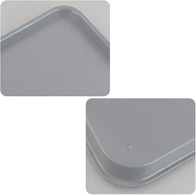 Gloreen Set of 4 Rectangular Fast Food Tray, Cafe Standard Cafeteria Serving Trays, Grey
