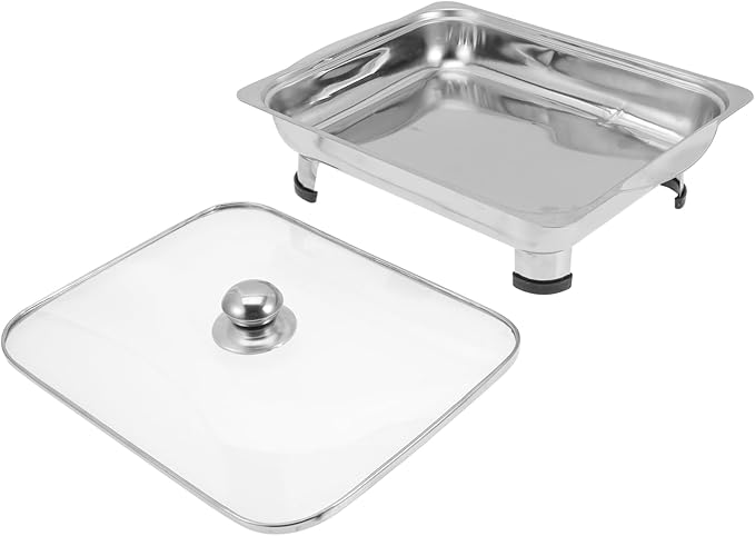 Ciieeo Covered Buffet Tray Large Capacity Rectangular Stainless Steel Food Serving Tray with Lid for Restaurant Use Easy to Clean Design for Parties and Events