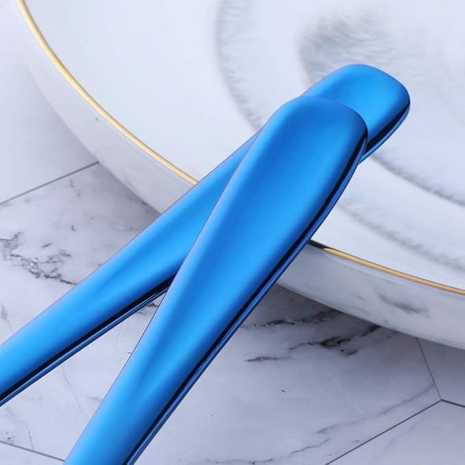 Buffet Serving Spoons, Stainless Steel 10 Inch Blue Plated Server Set of 2, Large Salad Serverware Utensils, Dishwasher Safe