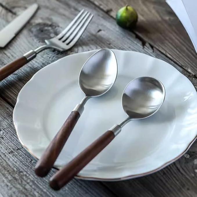 Walnut Wooden Silverware Set Flatware Set for 10 Exquisite Ergonomic Wood Handle Utensil Sets 18 10 Stainless Steel Cutlery Sets Include Fork Knife Spoon Matte Tableware,Dishwasher Safe