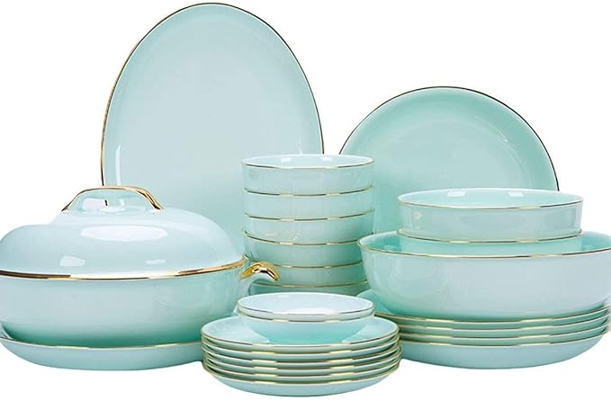 Dinnerware Sets Dish Set,19-Piecess,Bone China Porcelain Tableware Set with Plates Bowls and Dish,Ceramic Dinner Set for Home Kitchen (A 37pieces)