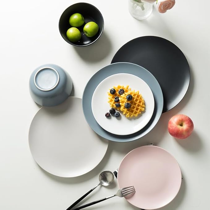 Dinner Plates Simple Ceramic Tableware Set Bowls and Plates Western Tableware Household Bowls and Plates Salad Bowls and Plates Dinnerware(D)