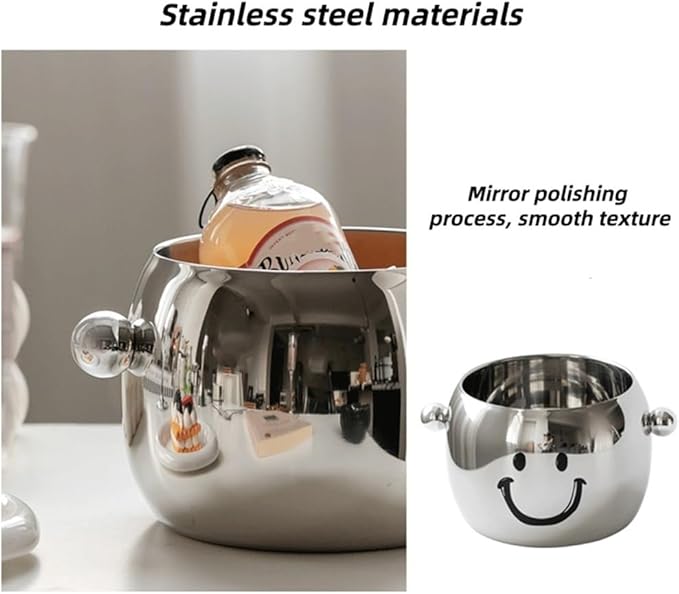 Stainless Steel Ice Bucket with Round Bead Handles, Creative Ice Bucket for Parties, Modern Drink Chiller Suitable for Bar, Home, Large Capacity(B)
