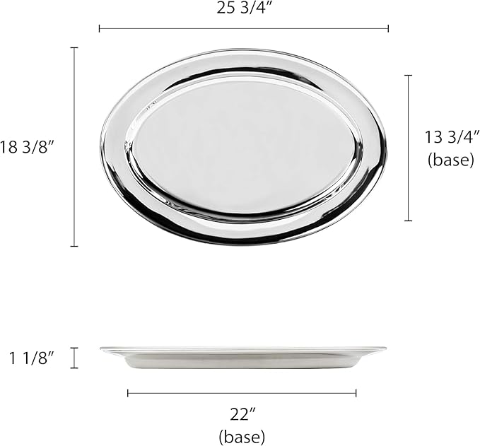 Set of 2 Stainless Steel 26” Oval Platter- Serving Platters for Appetizer Snack Fruit Cup Cake Server Tray Display Serving Dishes for Entertaining
