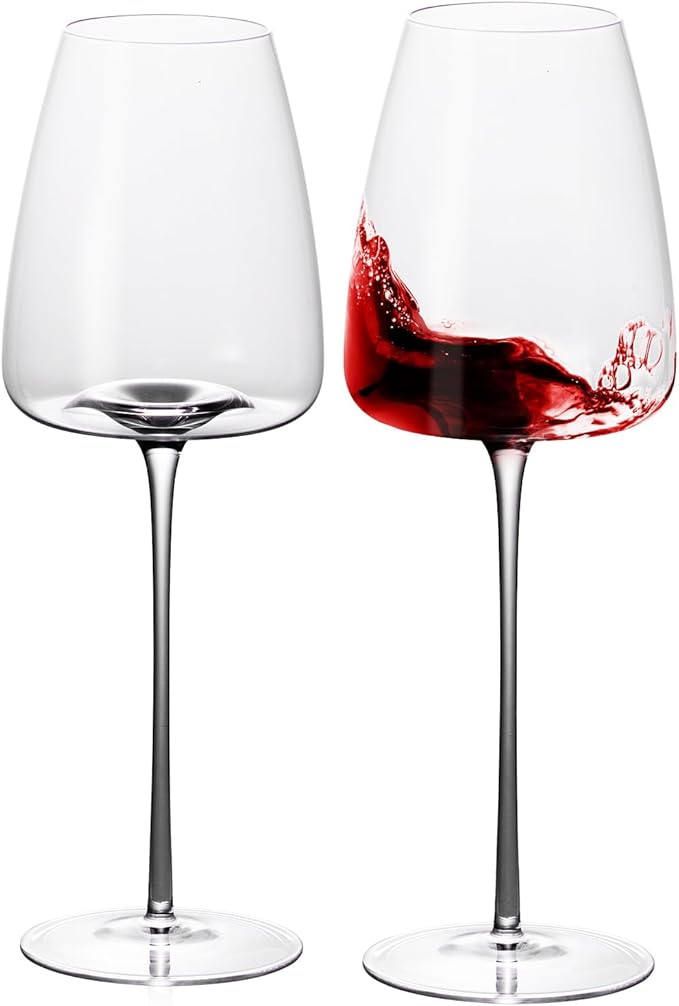 KAMMAK Wine Glasses Set of 2, 18.6 oz Hand Blown Crystal Bordeaux Wine Glasses, Thin Rim & Long Stem, Perfect for Red & White, Daily Use, Wedding or Birthday Gift with Gift Box, ZL-0-02