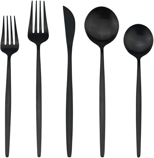 30 Pieces Titanium Black Plated 304 Stainless Steel Flatware Sets, Satin Finish Silverware Set Include Dinner Knife Fork Spoon, Cutlery Set,Matte Polished Utensils Service for 6