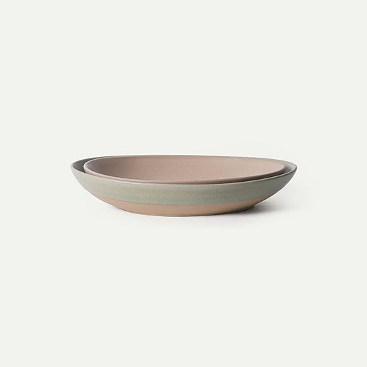 MORA Jumbo and Large Serving Dishes Set of 2, 13 inch and 12 inch Ceramic Pottery Oval Platters - Microwave, Oven and Dishwasher Safe - Thyme & Mushroom