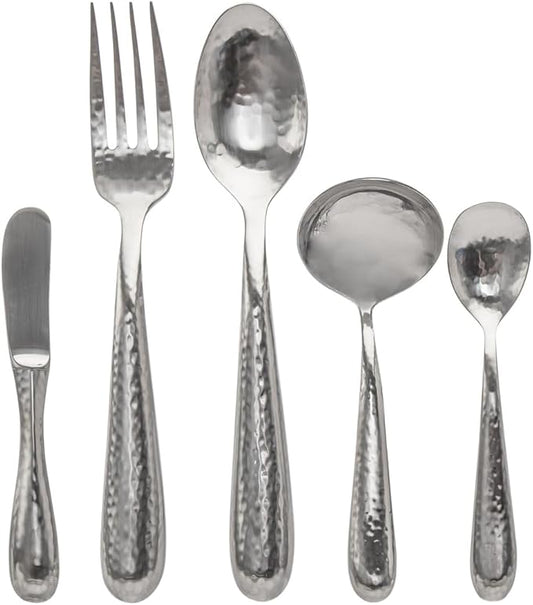 Ricci Argentieri Florence Flatware Set, 18/10 Stainless Steel Flatware with Serving Spoon, Salad Fork, Cheese Knife and Teaspoon, 5 Piece Set