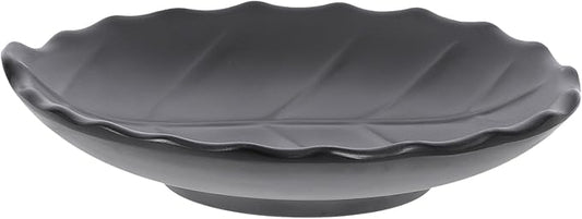 TOYANDONA Japanese Style Snack Plate with Leaf Pattern, Black Ceramic Dessert Dish for Household Kitchen and Party Serving, Decorative Appetizer Plate for Salad and Snacks