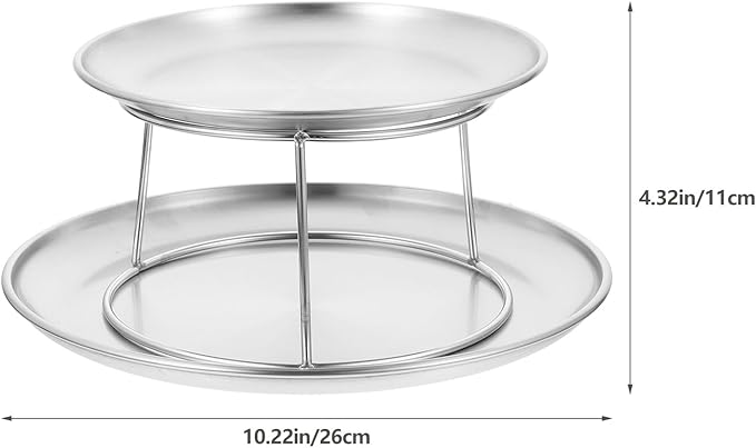 UPKOCH 2 Tier Stainless Steel Serving Tray Set, Metal Cupcake Stand & Seafood Platter for Party, Silver Round Dessert Display Plates for Afternoon Tea, Baby Shower