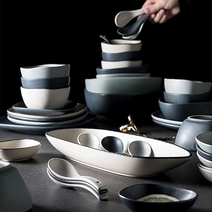 Dinnerware Sets, Nordic Style Irregular Porcelain Tableware Set with Plates Bowls and Dish, Ceramic Dinner Set for Home Kitchen and Dinning, Microwave Dishwashe