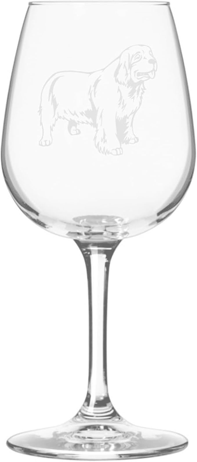 Etched Laser Art Clumber Spaniel Personalized Dog Themed Etched 12.75oz Wine Glass Custom Dog Breed Wine Glasses, Ideal for Pet Lovers, Unique Birthday Gift for Men & Women, Personalized Gift