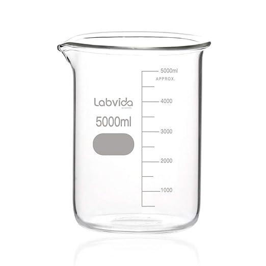 Griffin Low Form Glass Beaker, Vol.5000ml, 3.3 Borosilicate with Printed Graduation, LVA016