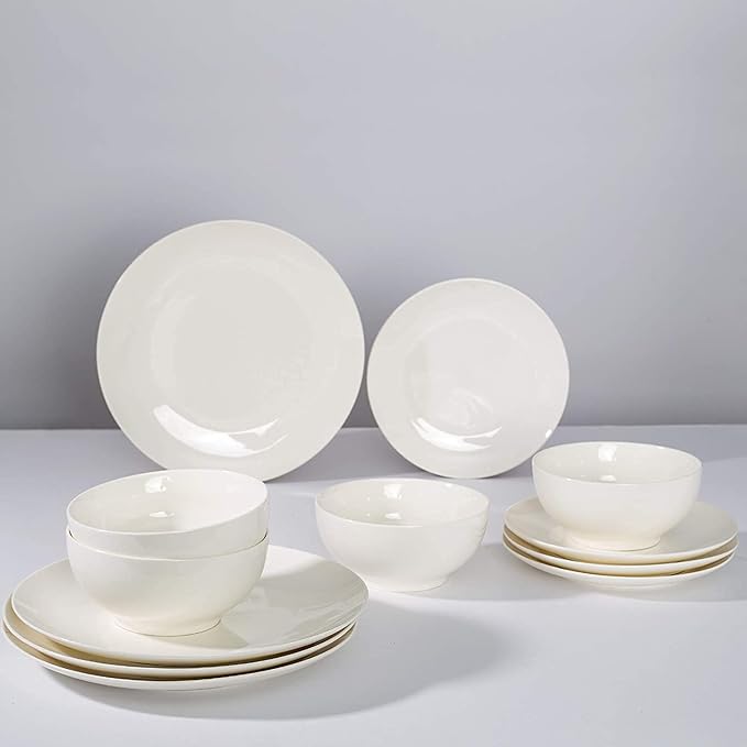 Porcelain Dinner Set Porcelain Kitchen Dinnerware Set Ceramic tableware Dinnerware Set – Set for 4 Dinnerware 12 pcs Set Dish –Durable Porcelain White Dinnerware Set, Plates and Bowls – Microwave