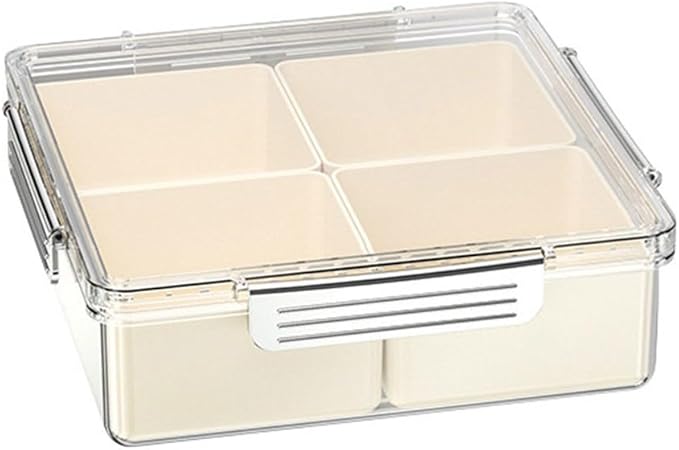 Divided Serving Tray With Lid,45 Compartments Snack Box,For Candy,Nuts, Cookies,Fruit, ABS Plastic,White(Milk silver-square)