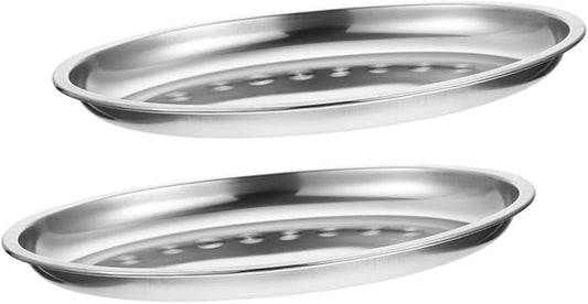 ERINGOGO 2pcs Stainless Steel Oval Pan Food Serving Platters Fruit Trays for Serving for Party Cheese Plate Oval Serving Platter Large Charcuterie Dinnerware Buffet Snack Dishes Meal Silver