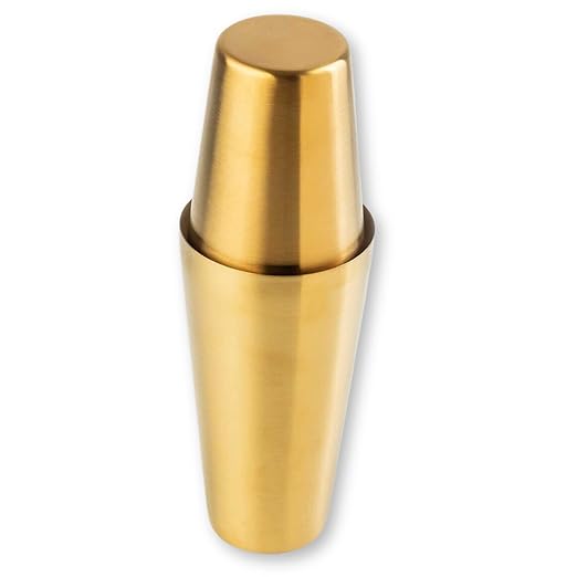 Tablecraft Stainless Steel Cocktail Shaker, 18 oz | 530 ml Drink Mixer 2 Can-on-Can Boston Mixing Cups, Mix Martinis, Shots, Espresso Cocktails, and Alcohol Drinks, For Professional Bartenders, Gold