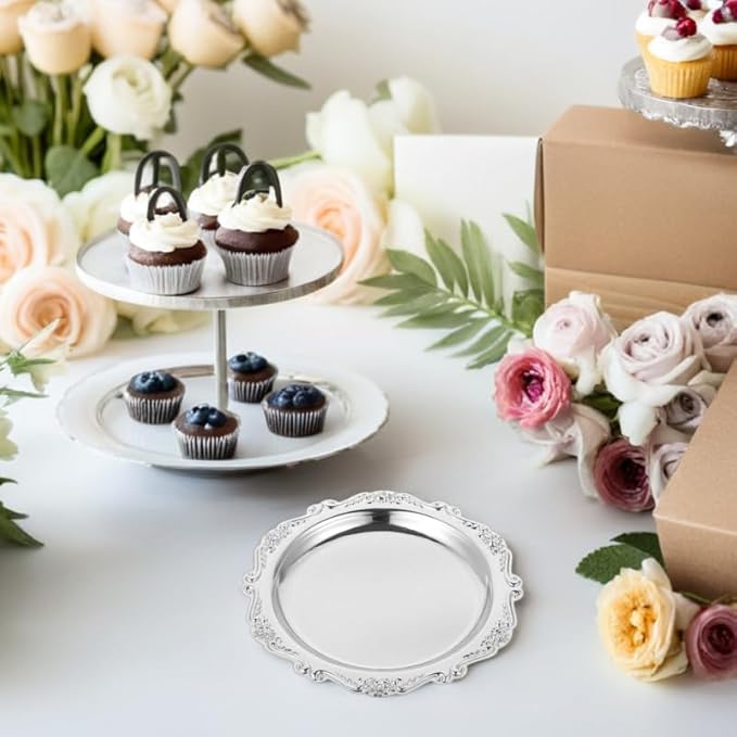 PRETYZOOM 2pcs Retro Metal Tray Decorative Serving Platter for Snacks Appetizer Dessert Elegant Metal Jewelry Plate for Home Decor