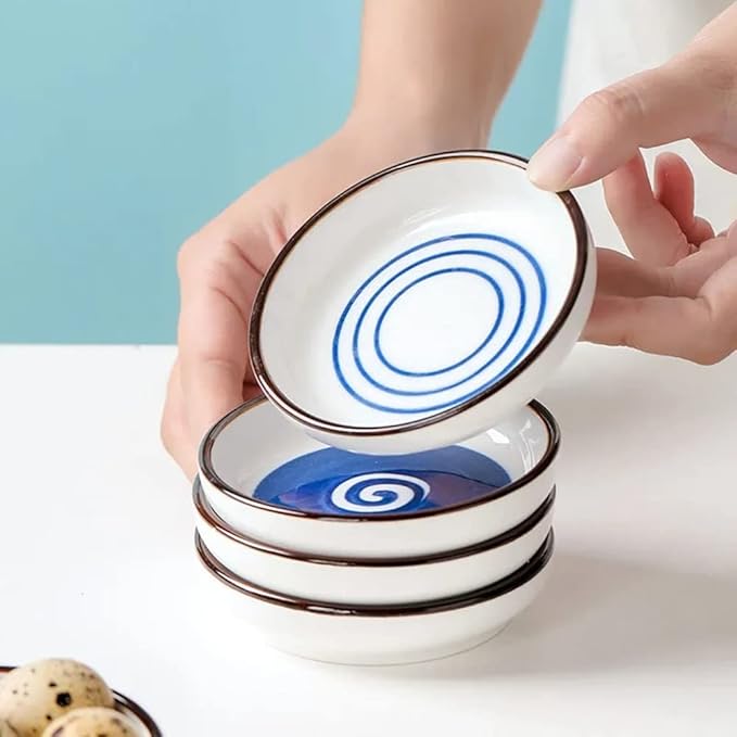 Japanese Retro Ceramic Side Dishes Set of 4, Ceramic Sauce Dipping Bowls Porcelain Side Dish Bowl, 3.54 Inch Mini Seasoning Dish for Ketchup, Sushi, Snack, BBQ and Other Party Supplies