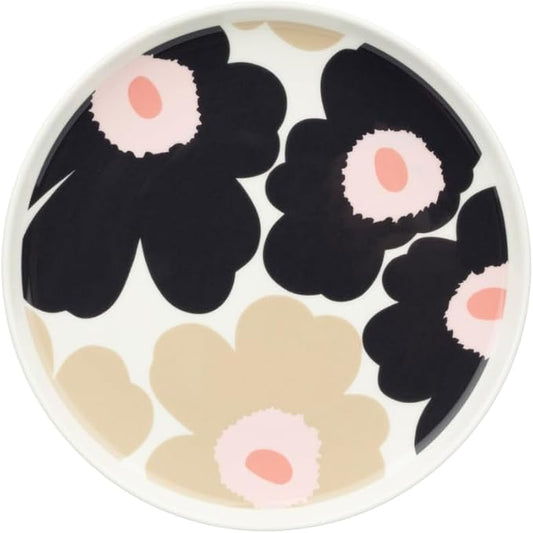 MARIMEKKO Oiva Unikko Dinner Plate – Refine Your Kitchen Décor with Our Iconic Charcoal and Pink Stoneware – Stylish Porcelain Plates to Elevate Your Dining Experience (8 inches)