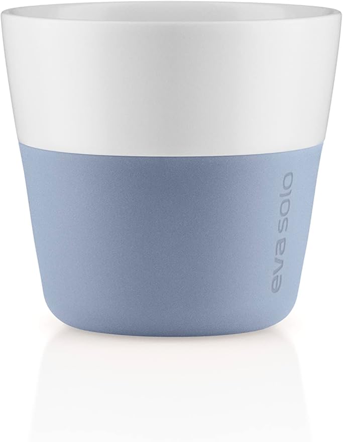 Eva Solo | 2 Lungo Tumbler Mugs | 8 oz Porcelain Coffee Cup Tumblers with Silicone-coated Grip | Dishwasher Safe | Danish Design, Functionality & Quality | Blue sky