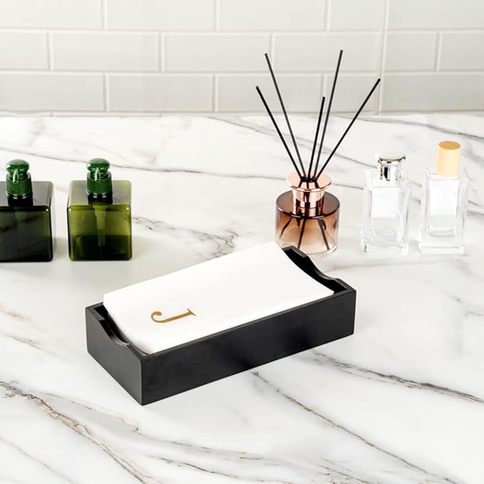Luxenap 15.8 X 7.9 Inch Linen-Feel Guest Towels, 50 Lettered Hand Towels - Gold Letter 'J', Sans Serif Font, White Paper Dinner Napkins, airlaid, For Restrooms And Tables