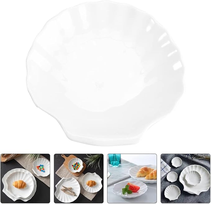 UPKOCH Food Trays Pinch Bowls 4Pcs Ceramic Shell Plate Scallop Sea Shell Dinner Plates Dessert Appetizer Salad Dishes Sushi Serving Platter 3.5inch Appetizer Serving Tray Pinch Bowls