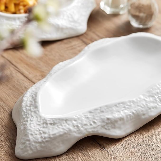 Dinner Plates 12-inch White Ceramic Kitchen Appetizer Plate Creative Special-shaped Oyster Shape Tableware Home Pasta Commercial Dessert Kitchen Salad Bowl(12 in)