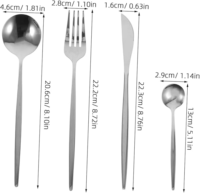 Ciieeo 6 Sets Stainless Steel Flatware for Serving Steak and Desserts Soup Forks Spoons and Cutters for Kitchen and Dining Table