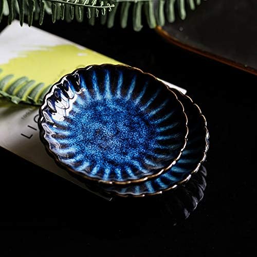 Gaolinci 3.5 Inches Flower Shape Ceramic Sauce Dish,Mini Side Seasoning Dish,Snack Serving Dishes,Porcelain Small Saucer Set(Set of 4)