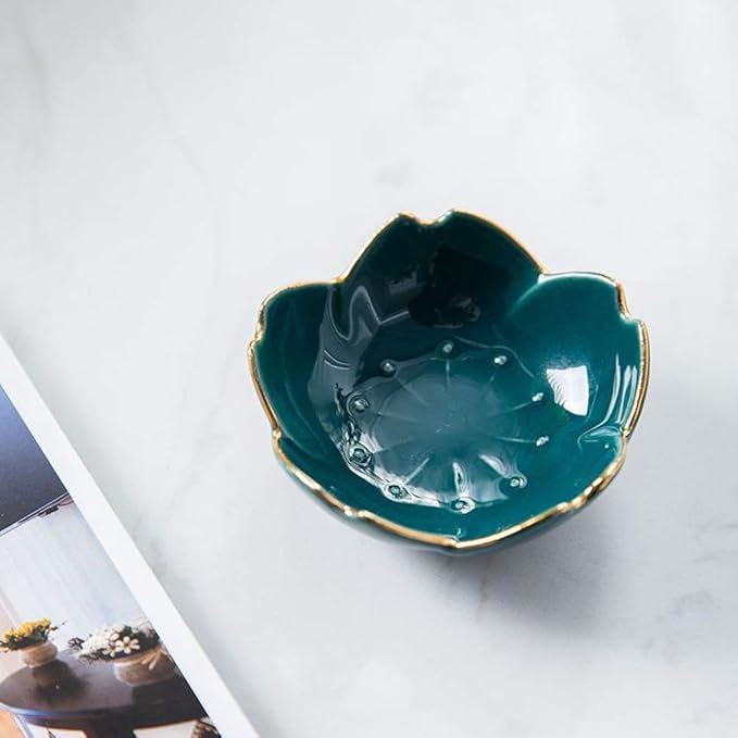 Soup Bowls, Rice Bowls, 2pcs Sauce Dishes Ceramic Seasoning Dipping Bowl Flower Shape Sushi Soy Dipping Bowl Appetizer Plates Serving Dish for Kitchen Home (Blue) Sushi Plates ( Color : Dark Green , S