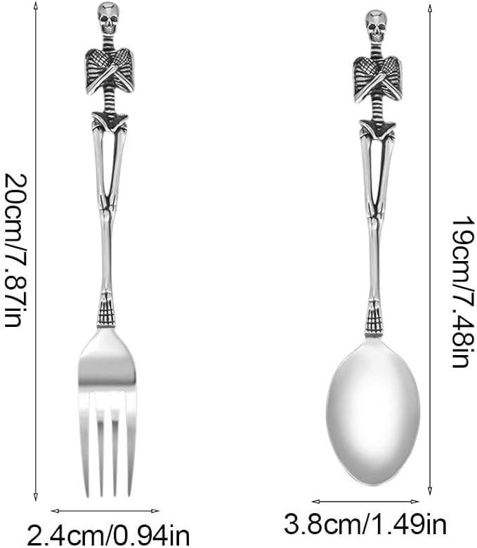 Stainless Steel Skeleton Forks and Spoons Goth Silverware Set Flatware Tableware Design Modern Look Great Gifts for Halloween Easter and Christmas (Spoon)